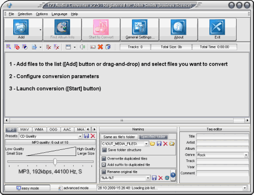 convert your audio files from / to MP3, WAV, MMF, OGG, WMA, CDA, FLAC, M4A, MP2, RA3, AMR_NB, AMR_WB, AAC, AC3, AIFF