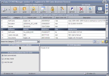Easy CD DVD Manager: click for more information